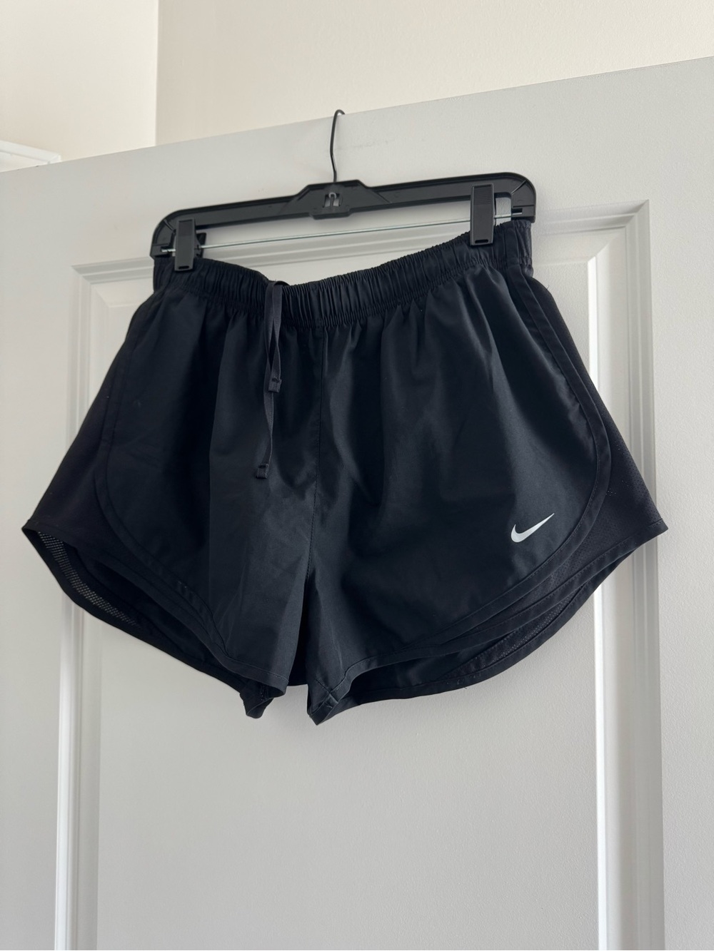 Nike Women's Black Athletic Running Shorts with White Swoosh